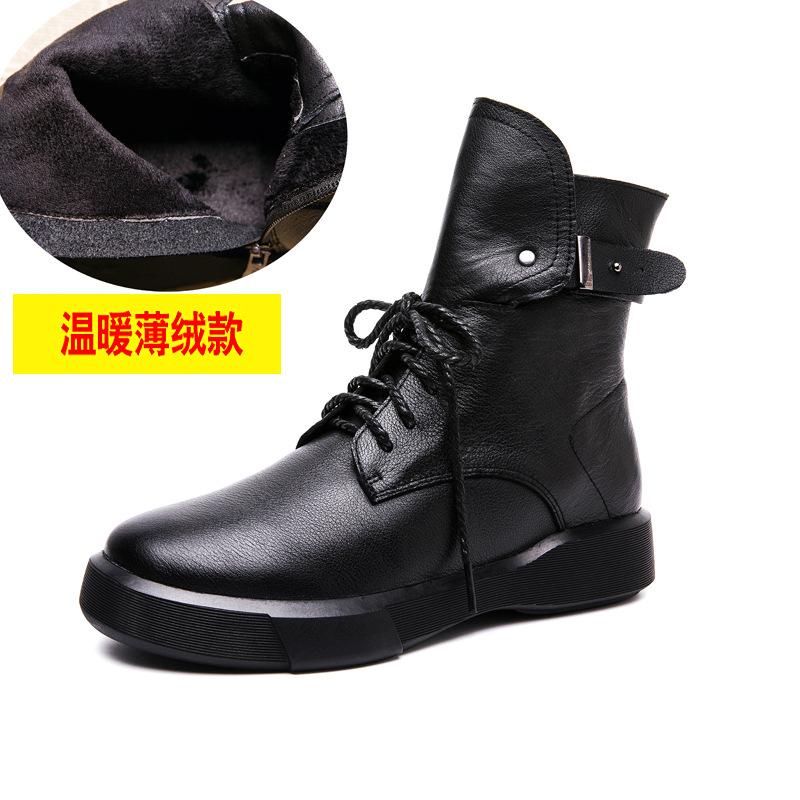 2025 Winter New Leather High-top Women's Boots Military Uniform Wind Buckle Lace-up Original Handmade Martin Boots Cowhide Single Boots