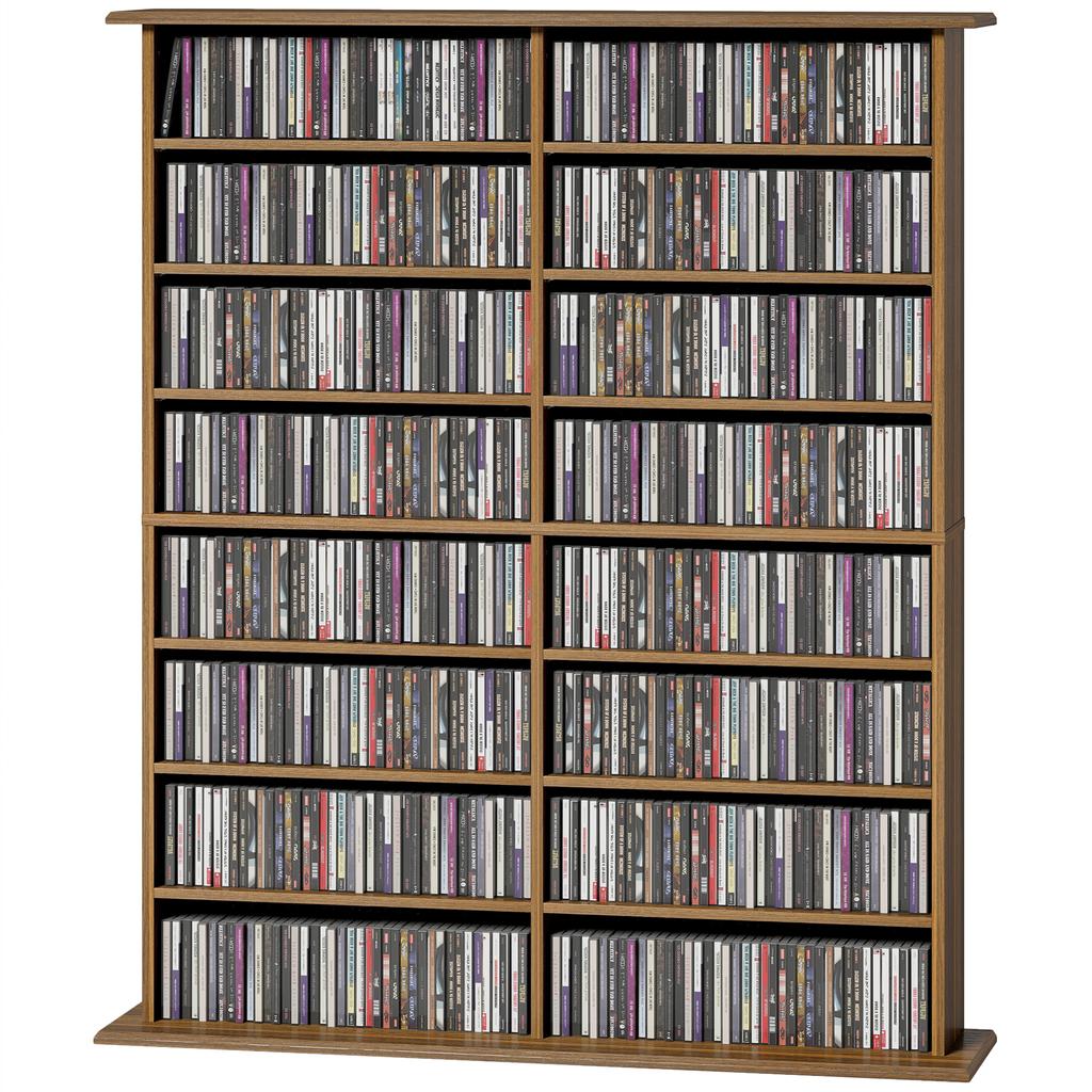 CD/DVD Storage Unit, 16 Compartments, 12 Adjustable Shelves, 720 CDs/396 DVDs, Walnut