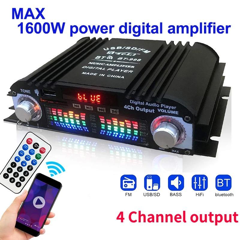 1600W Spitzenleistung HiFi-Soundverstärker Digitaler 4-Kanal-Audioverstärker Bluetooth Karaoke-Player UKW-Radio Unterstützung Fernbedienung