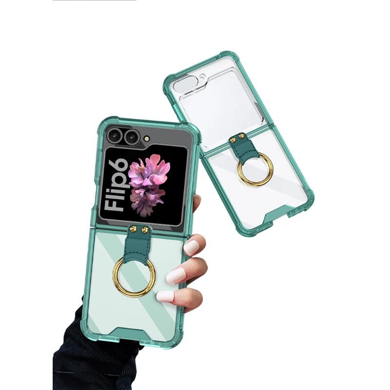 Transparent Hårt PC Stötsäkert Hårt PC Telefonskal för Samsung Galaxy Z Flip 6 5 Fodral med Ringhållare