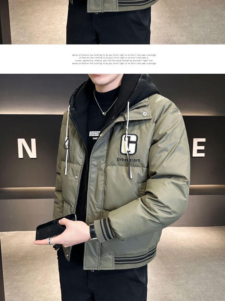 Trendy Brand 2025 Men's Winter Down Hooded Jacket, Faux Two-Piece, High-End Casual Warm Outerwear