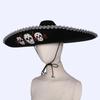 Corned Mexican Hat with Skull Design & Metallic Braid, Wide Brim Festival Accessory for Halloween Carnival Themed Parties