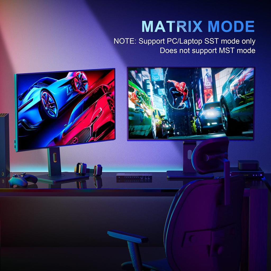 PORTTA 4K 60Hz HDMI Matrix 4x2 4 Input 2 Output Switch Splitter with Toslink Audio Extractor ARC 16 Different EDID Modes 4K Downscale IR Remote