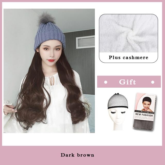 Wig Female Long Hair with Hat Wig One Female Summer Natural Full Head Style Fashion Net Red Trend Long Curly Hair