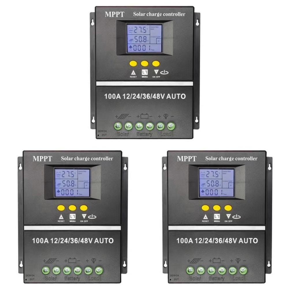 100A MPPT Solar Charge Controller 12V 24V 36V 48V Solar Panel Lead Battery Regulator Dual  LCD Display Dual USB