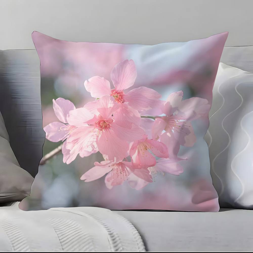 fashion Cherry Blossom Pillow Case Anti-dustmite Pillowcase Invisible zipper silky short plush Sofa cushion cover