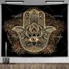 Schwarz Gold Hamsa Hand Wandteppich Hippie Bohemian Mandala Böser Blick Wandbehang Ästhetische Schlafzimmerdekoration Yoga Meditation