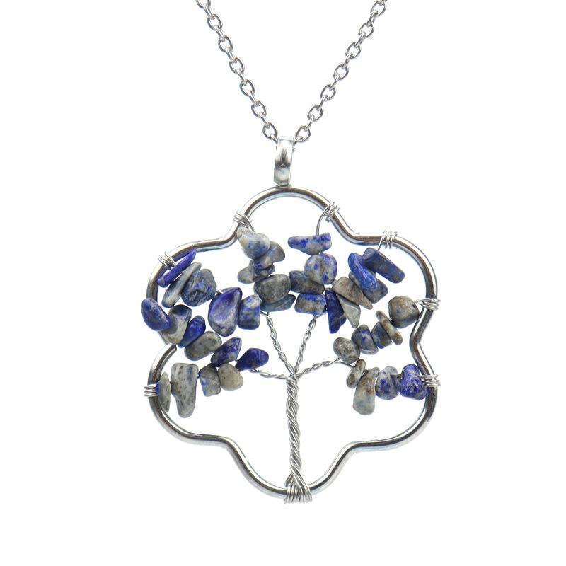 Silver Winding Flower Tree Of Life Necklace Gravel Crystal Pendant N72