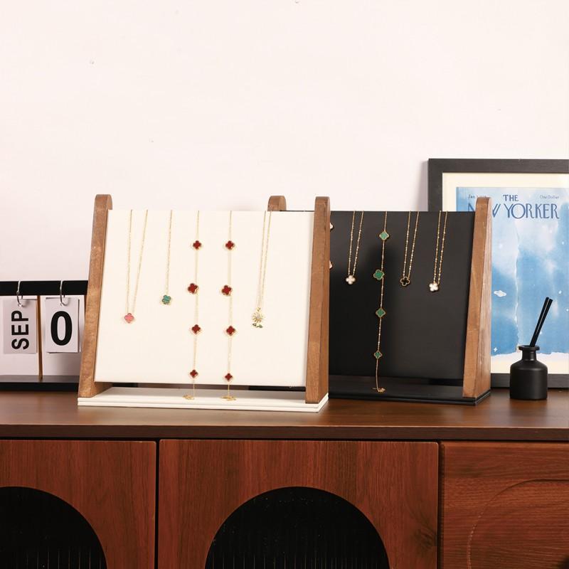 Wooden Slant Jewelry Display Stand Desktop Organizer Rings Necklaces Vintage Style