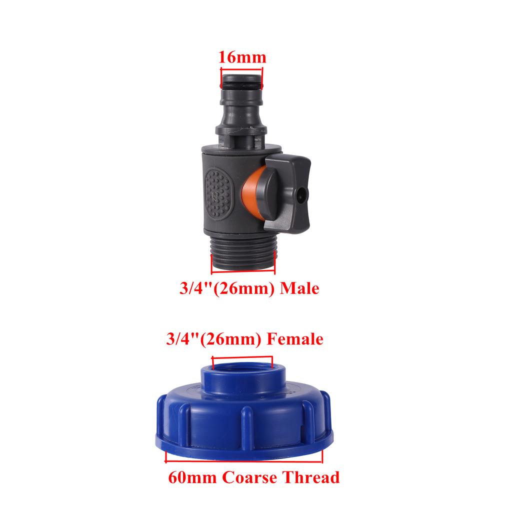 IBC Tank Adapter S60*6 Coarse Thread To 1/2'' 3/4'' Thread Water Tank Replacement Valve Garden Agriculture Irrigation Fitting