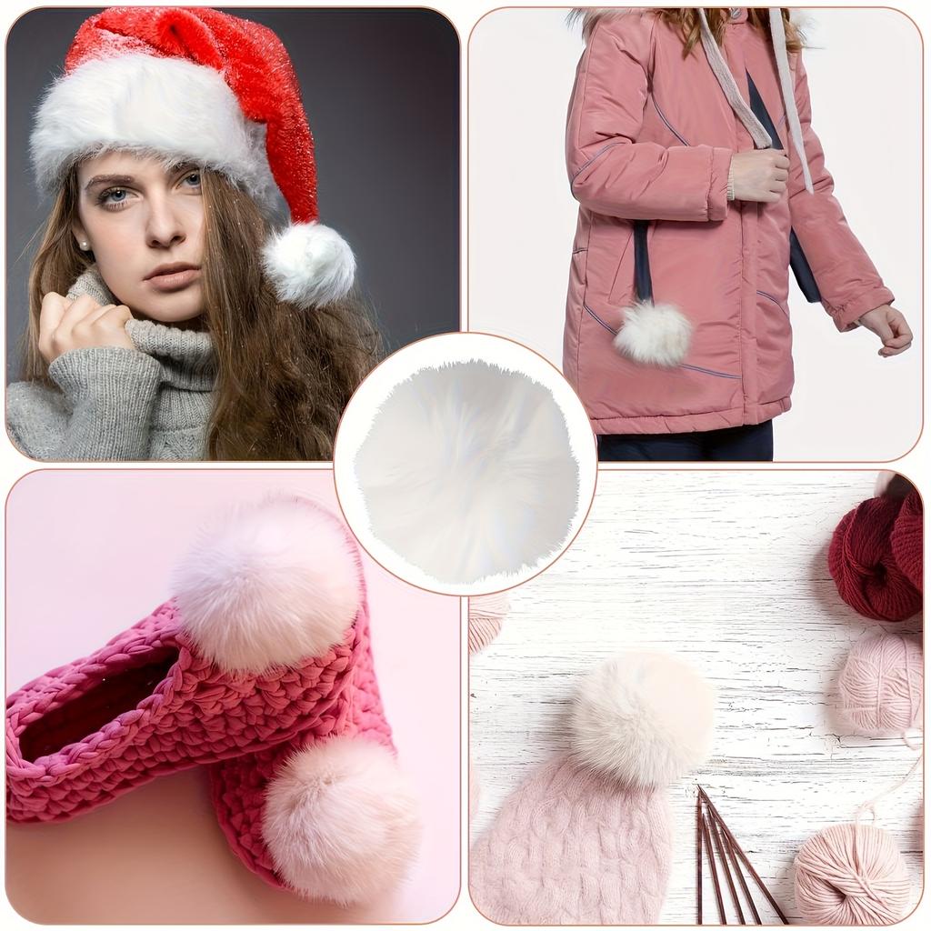 12pcs Extra Large White Faux Fur Pom Poms with Elastic Loop - 2.36 Inch Fluffy Bobble Balls for Crafts, Sewing, Knitting, Hats