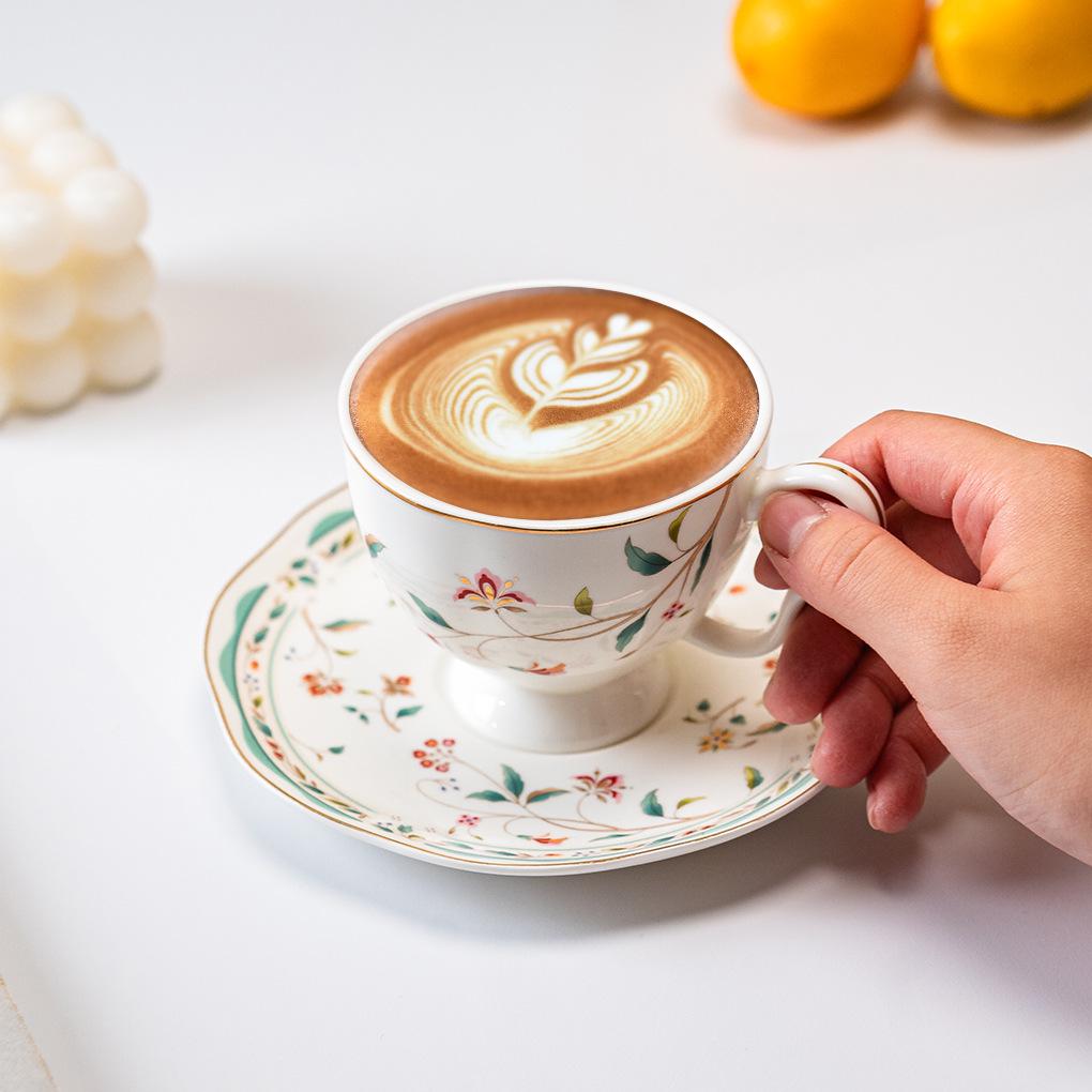 Flower Pattern Bone China Coffee Cup & Saucer Set - Perfect for Afternoon Tea, Weddings, Housewarming Gifts