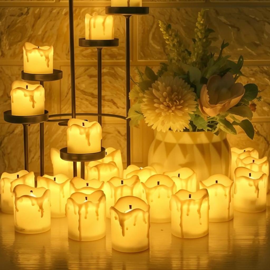 Flameless Led Tea Lights Candle Battery Operated Black Wick Candle Drips Candle Light for Halloween Thanksgiving Christmas Decor
