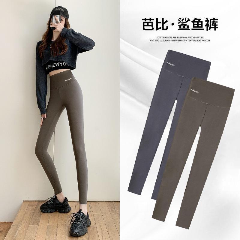 Shark skin leggings women's outer wear season thin tight belly lift hip slim legs black yoga barbie pants