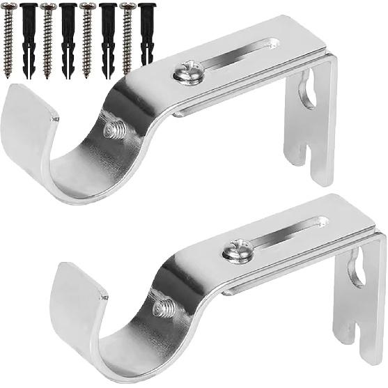 Premium Curtain Rod Brackets - 2 Pack Adjustable Wall Mounts, Curtain Rod Holders for 1 Inch Rod (Black)
