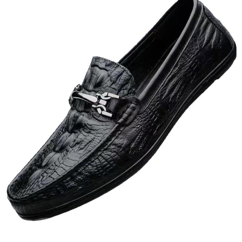 Leather shoes summer new high-end crocodile pattern beanie shoes business casual shoes driving shoes