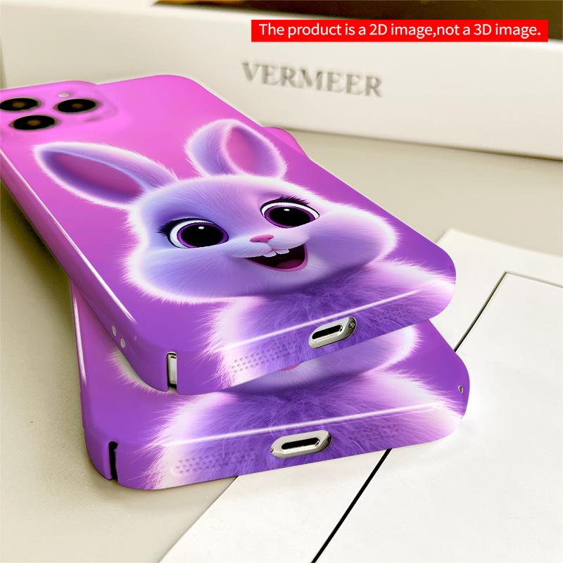 2DFlat Purple Bunny Smile Phone Case All Inclusive Film Hard iPhone Case, Compatible with iPhone 18 Pro Max 17 16 15 14 13 12 11