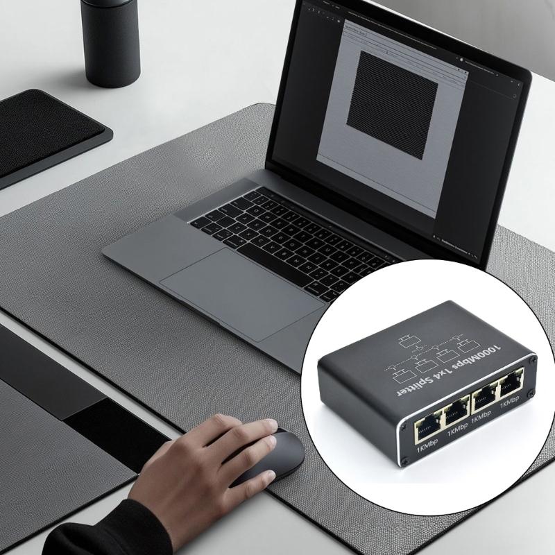 LAN Splitter 1 to 2 3 4 1000 Mbps Ethernet Splitter with Type C Power Cable Gigabit Switches for Computer, Hub, Routers