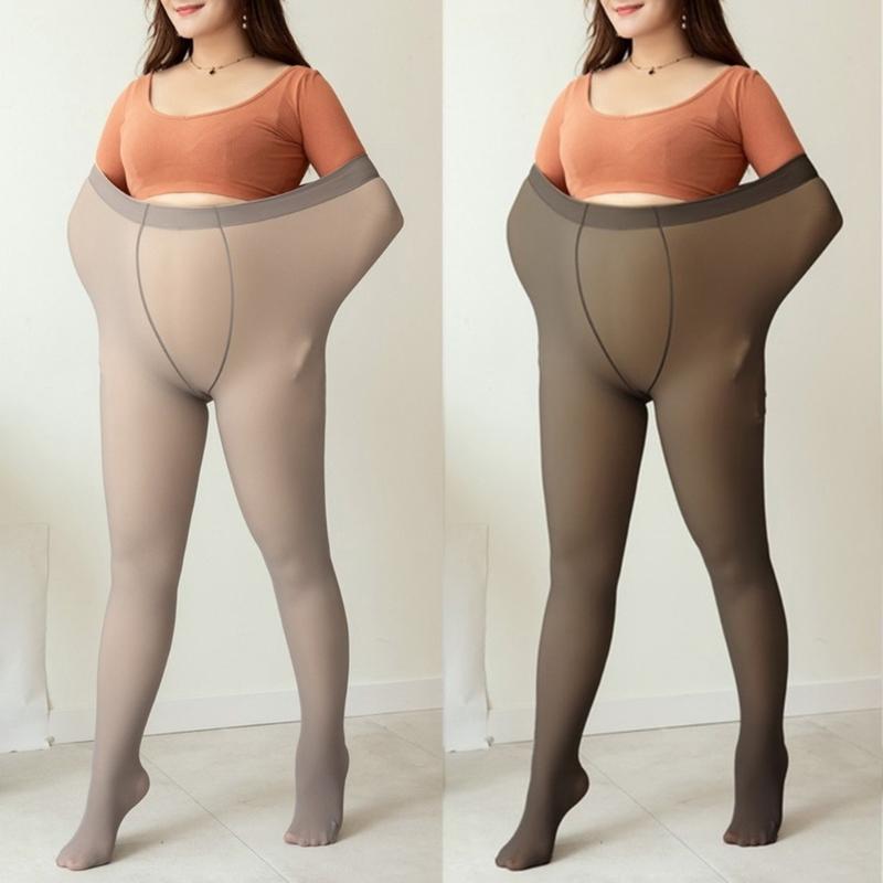 Large Size Fleece Lined Tights Women Leggings Winter Warm Thermal High Waist Pantyhose Opaque Faux Translucent Stockings
