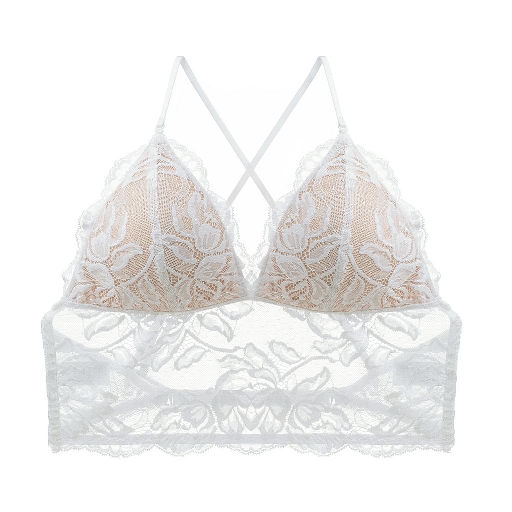 Big Halter Neck Underwear Women's French Lace Triangle Cup Beauty Back Bra White Vest Suspender Outside Bra