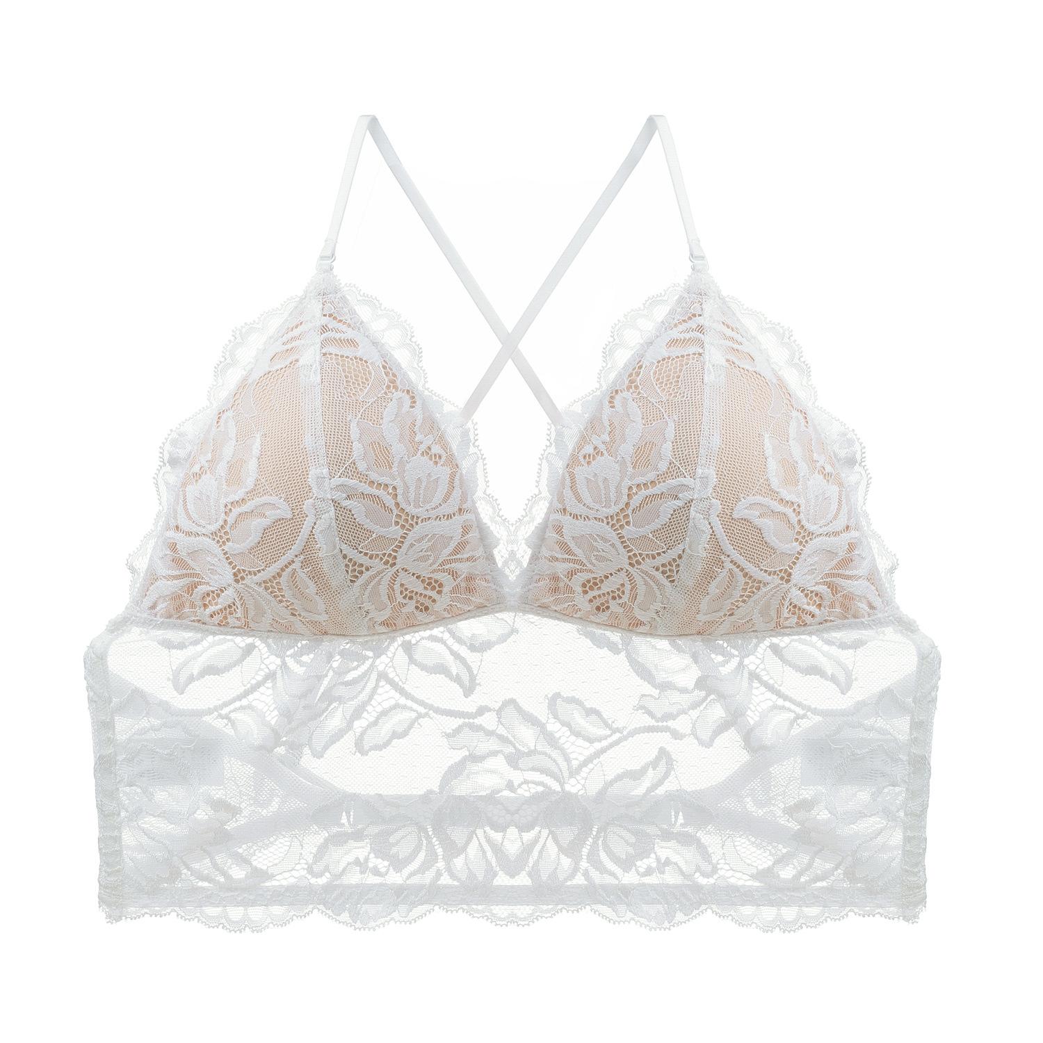Big halter neck underwear women s French lace triangle cup beauty back bra white vest suspender outside bra s (recommended 70abc белый