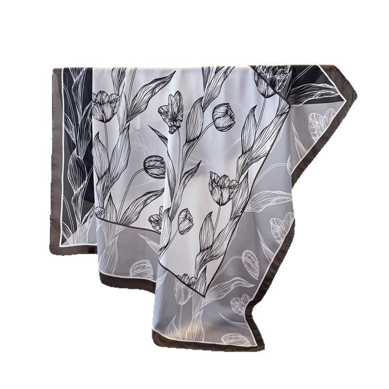Spring And Summer Contrasting Color Splicing Satin Simulation Silk Printing Large Square Scarf Silk Scarf Shawl Headscarf Neck Protection Scarf