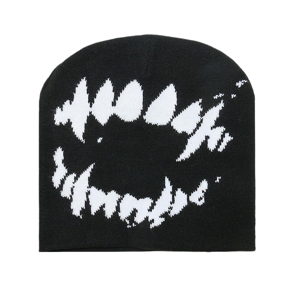 

Unisex Winter Skullies Beanies Goth Tooth Caps Y2K Streetwear Warm Knit Pullover Hat for Men Women чёрный