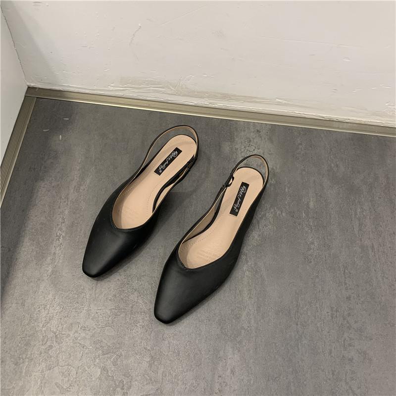 Fashion Elegant Slingback Flat Sandals Women Solid Leather Pointed Toe Shoes Summer Ladies Rear Strap Sandalias Low Heel Mary Janes 2025