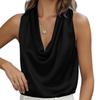 European & American Women's Satin Silk Pleated Sleeveless Top for Autumn