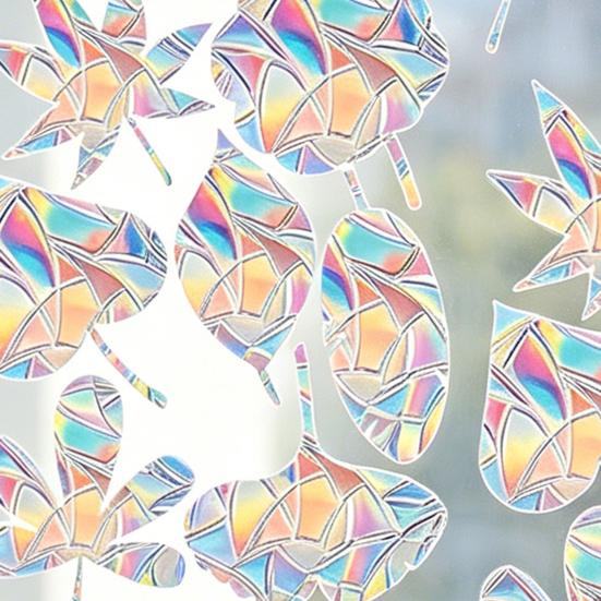 3 Sheets Rainbow Leaf Window Clings Prism Static PVC Window Decals for Bird Strike Prevention Reusable Window Sticker for Glass Doors Windows