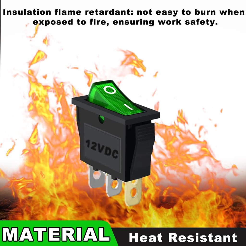 MKBKLLJY 6PCS Rocker Switch 3 Pin 2 Position ON/OFF 20A DC SPST Green