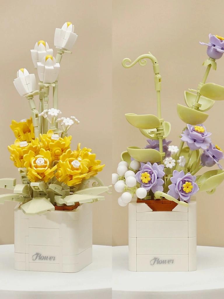 Sende deiner Mutter ein Geschenk Blumen Bausteine Ewige Bonsai Serie Set DIY Topfblume Löwenzahn Pfingstrose Steinpflanze Blumenstrauß Deko