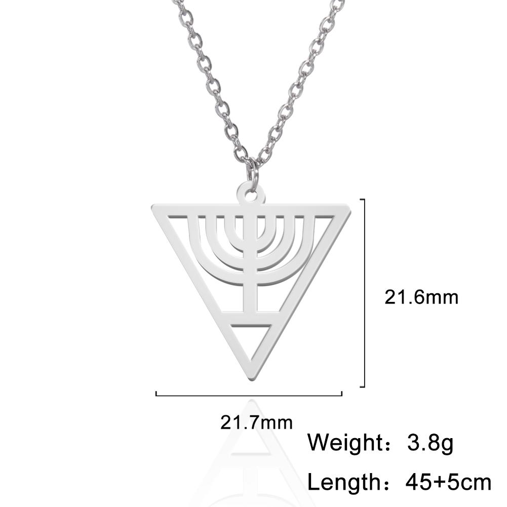 Lucktune Judaism Menorah Pendant Necklace Stainless Steel Lampstand Sacred Amulet Chain Necklace for Women Men Vintage Jewelry