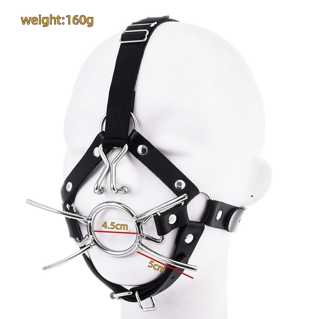 VaHppy Masken Knebel Harness Nasenhaken SM BDSM Bondage Cat Whisker Style Paar Sexspiele Spielzeug Cosplay Edelstahl + PU Erzwungenes Sabbern und Oralsex
