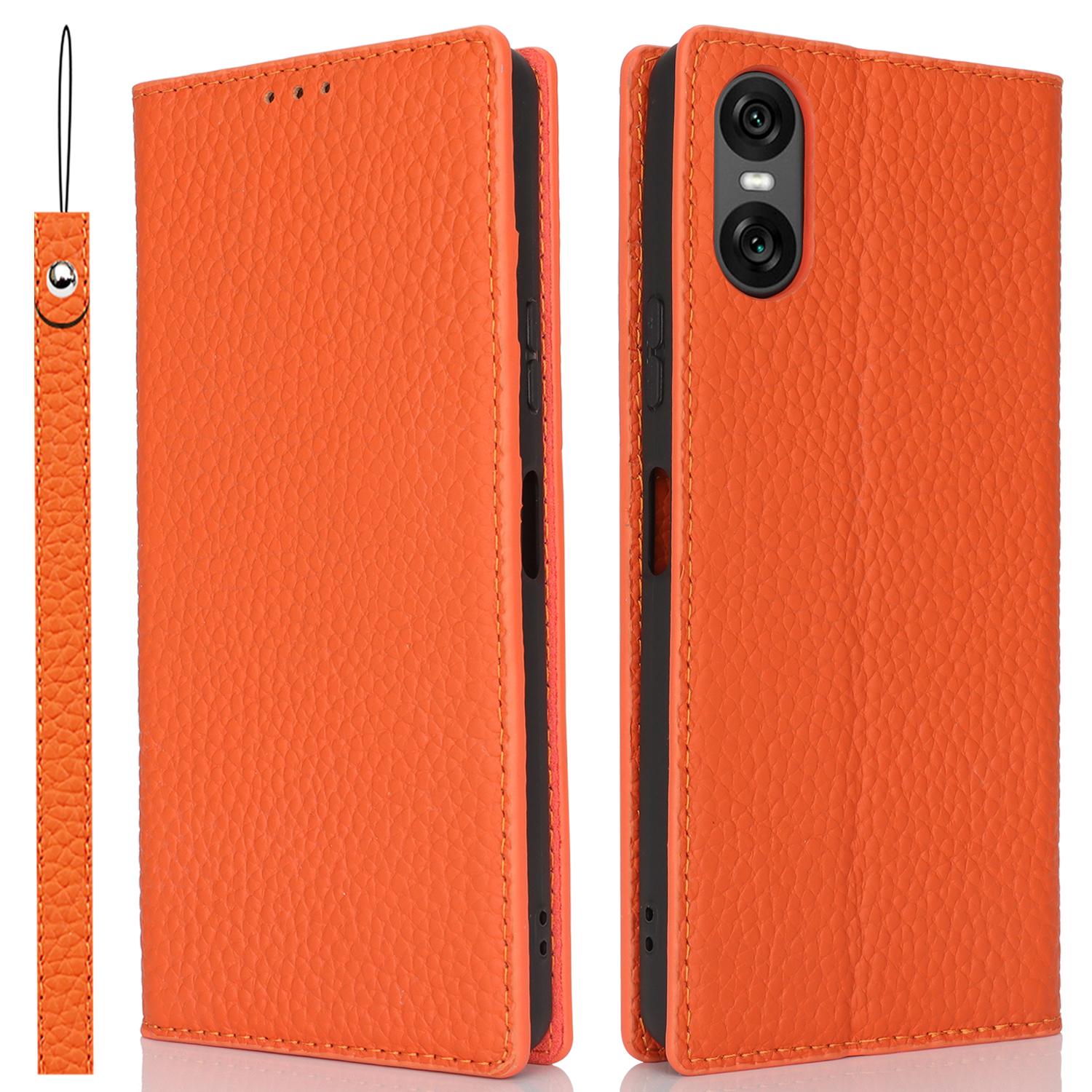 

Для Sony Xperia 10 VI чехол из натуральной коровьей кожи кошелек подставка для телефона чехол Orange