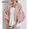 Korean Ulzzang Autumn Winter Women Sweater Blue Pink Black Apricot Knitting Cardigan Knitted Lantern Sleeve Stylish Outerwear