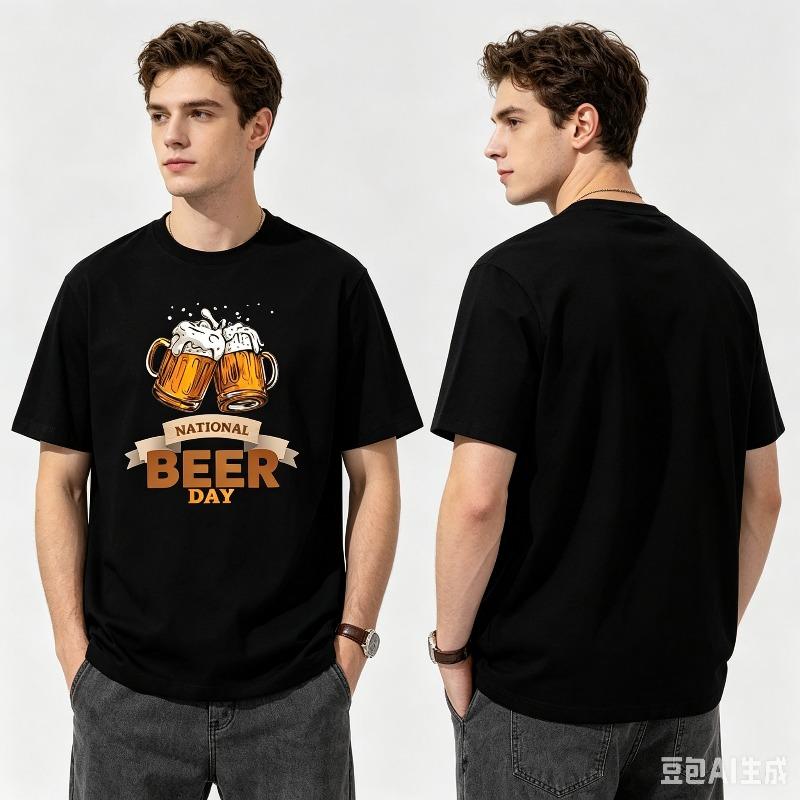 Unisexs National Beer Day Tshirt Funny Cheers Graphic Top In Black And White