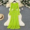Korean Hollow Crochet Knitted Dress Women's Waist and Thin Long-sleeved Skirt with Bottom Suspender Skirt Two-piece Set