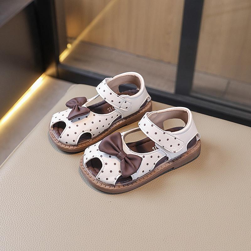 Fashion Kids Shoes 2025 Summer New Style Girl Bow Princess Sandals  Anti Slip Child Beach Shoe Simple Girls Polka Shoes Zapatos
