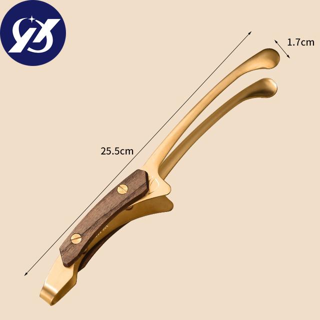 Rostfritt stål massivt trä handtag biff Tång Multifunktionellt förlängt handtag Grillklämma Offentlig matklämma Köksredskap