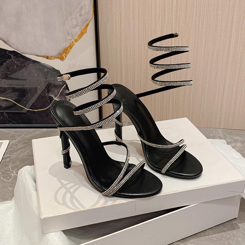 Xibeilove  Summer Fashion Rhinestone Sandals Women's Super High Heel Wrapped Open Toe Banquet Wedding Shoes Size 35-42