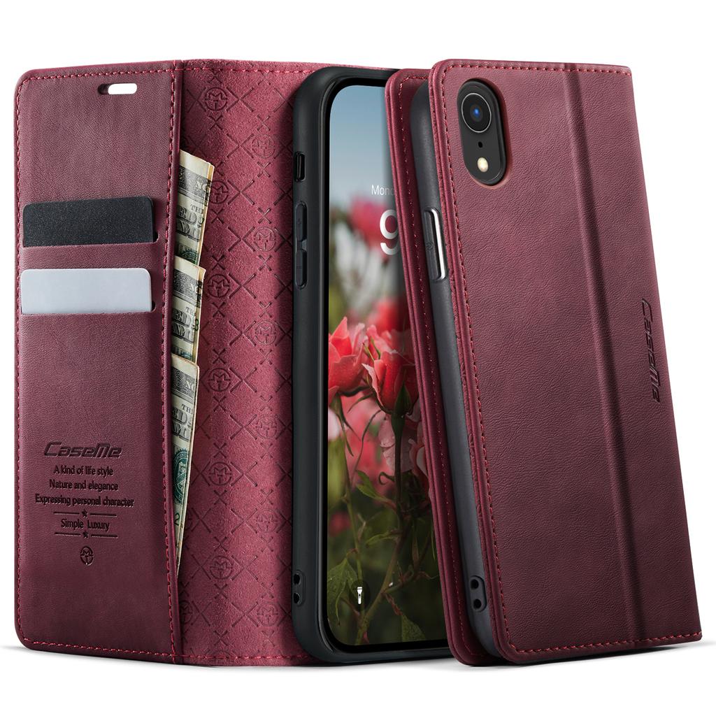 För iPhone XR 6,1 tum Fodral CASEME 033-serien RFID-blockerande Plånbok Stöd Kalvstruktur Läder Telefonfodral