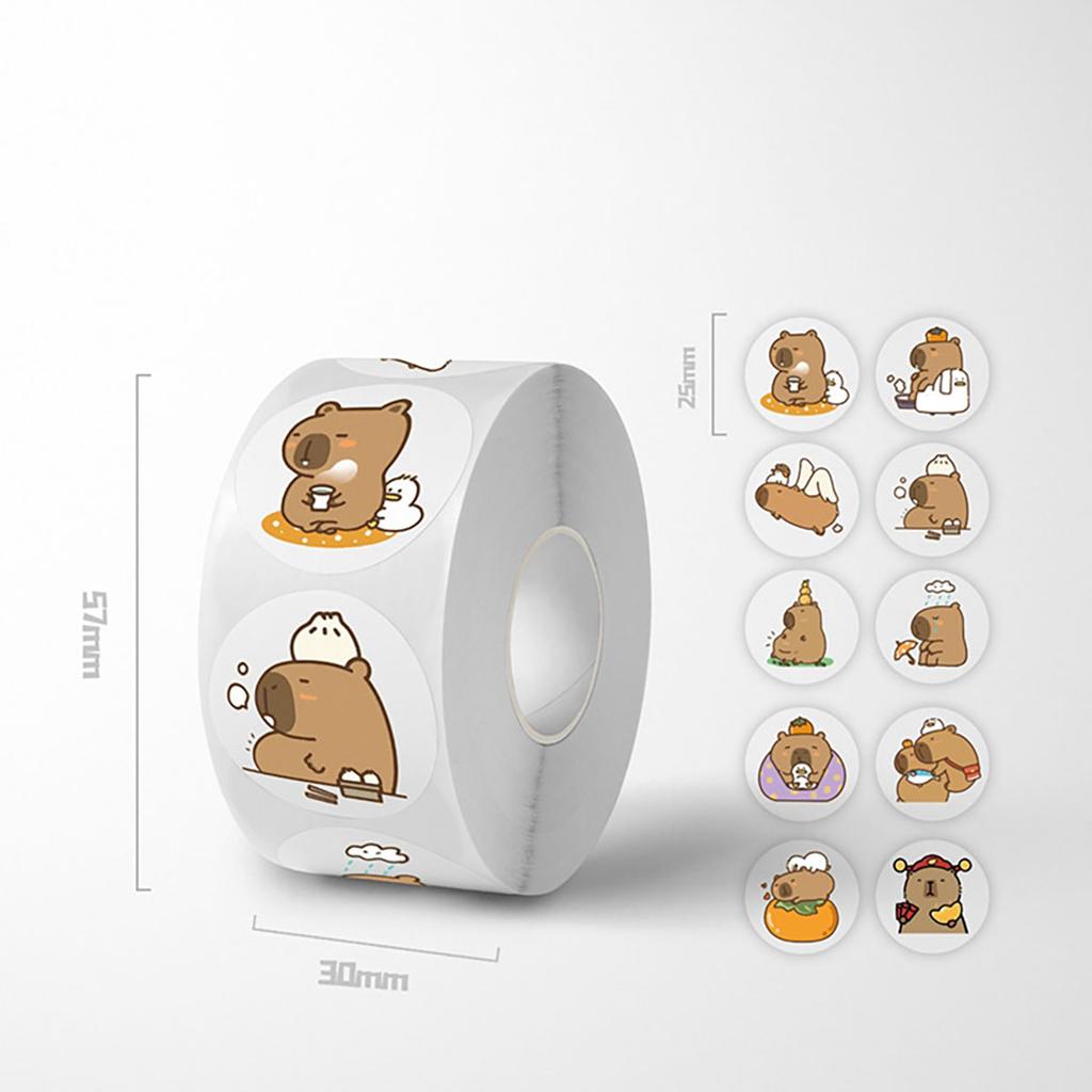 500pcs/Roll Cute Capybara Sticker Waterproof Graffiti Aesthetic Decorative Luggage Laptop Cup Phone Diary Book Kids Stickers Toy
