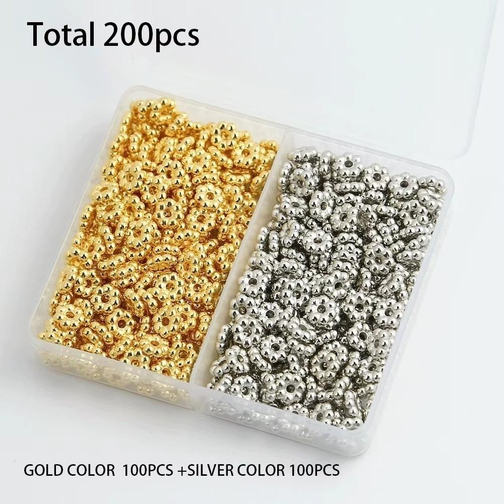 

200pcs/box 6MM Snowflake Spacer Loose Beads CCB Bracelet Necklace DIY Set Box Gold/Silver Plated Jewelry Making Accessories