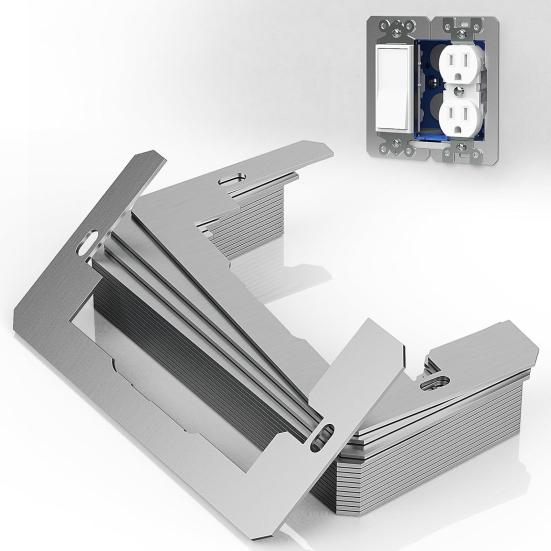 10Pcs Dual-Plate Wall Plate Spacers Stainless Steel Flush Fit Device Leveling Plate Loose Wall Electrical Outlet Switch Repair Receptacle Spacer