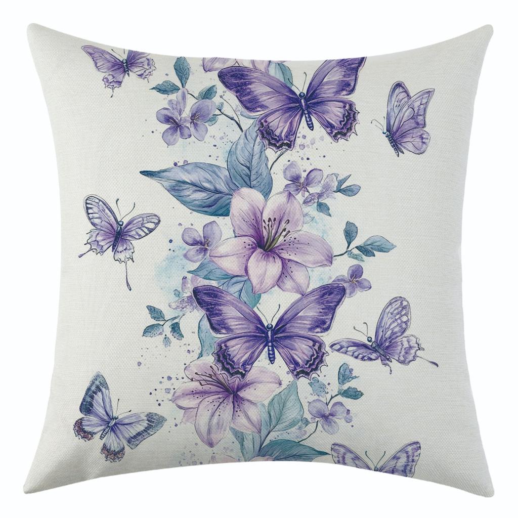 New Purple Flower Butterfly Series Pillowcase for Holiday Decoration and Car Cushion Cover