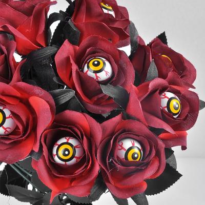 Schwarz Rote Rosen Künstliche Rosen Gruseliges Augapfel-Design Halloween Heimdeko Künstlicher Goth Augenstrauß Halloween Partyartikel