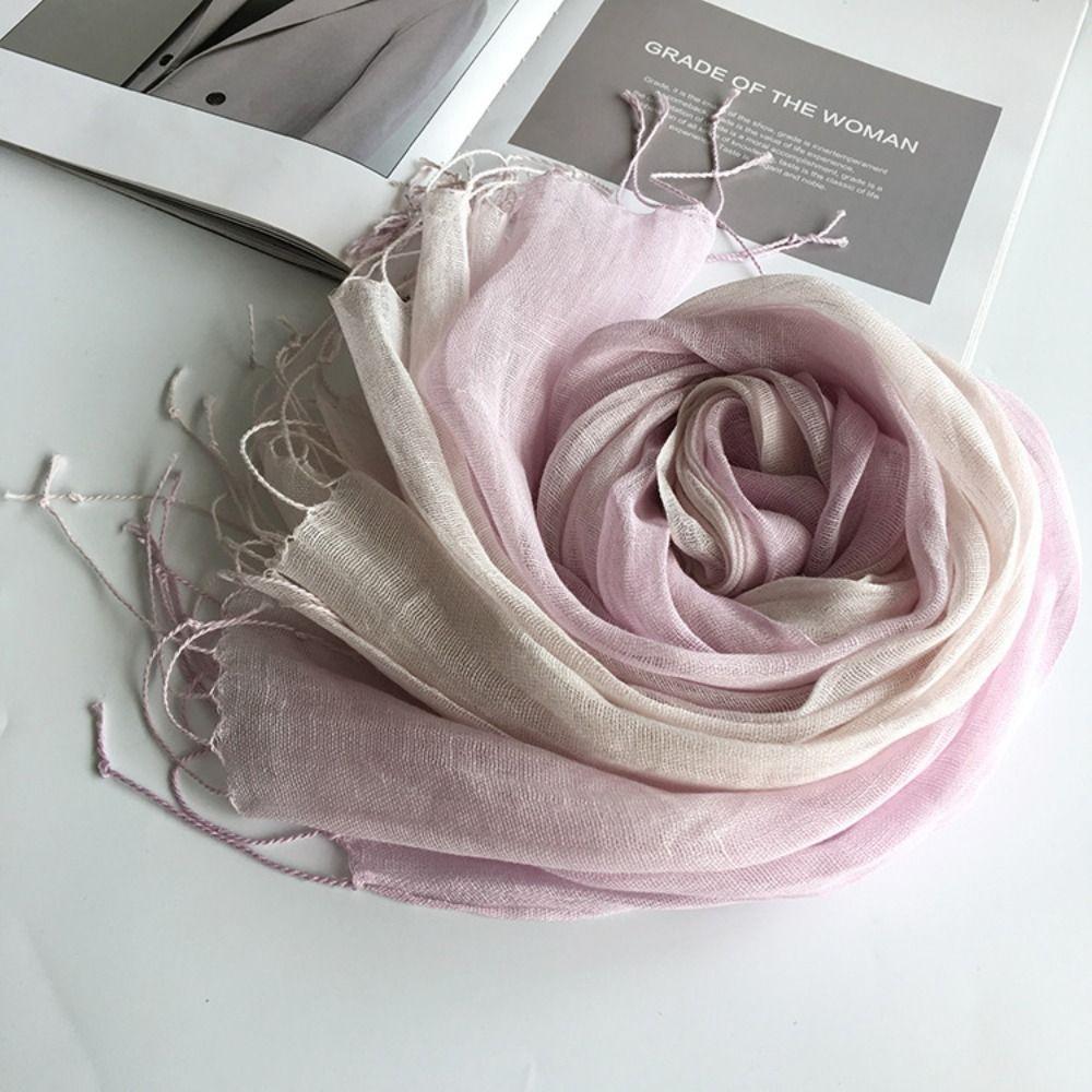 Lightweight Gradient Scarf Sun Proof Shawl Wrap Japanese Style Pure Linen Scarf  For Women Ladies
