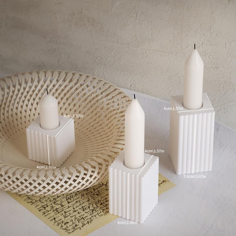 3x Handmade Candlestick Molds Square Striped Candle Holder Silicone Moulds Castings Mould Plaster Molds Candle Cup Molds