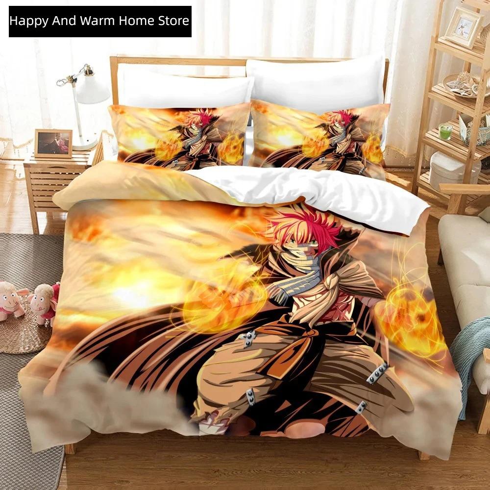 3D Print Anime Fairy Tail Logo Natsu Beding Set Young Boys Young Girls Twin Quen Sized Dimensions Soft Duvet Cover Pilowcase Bed Young Boys Adult